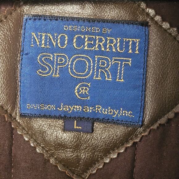 Nino Cerruti Sport Brown Leather Parka Brown Sz Large Asymmetrical Collared Vtg - Picture 12 of 13